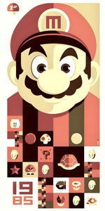 Super Mario 1985 retro pixel art design displayed as a decorative wall sign