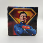 Superman logo or character printed on square travertine stone coaster