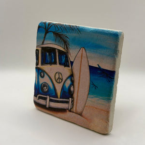 Hand Painted Surfer Van Stone Coaster
