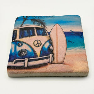 Hand Painted Surfer Van Stone Coaster