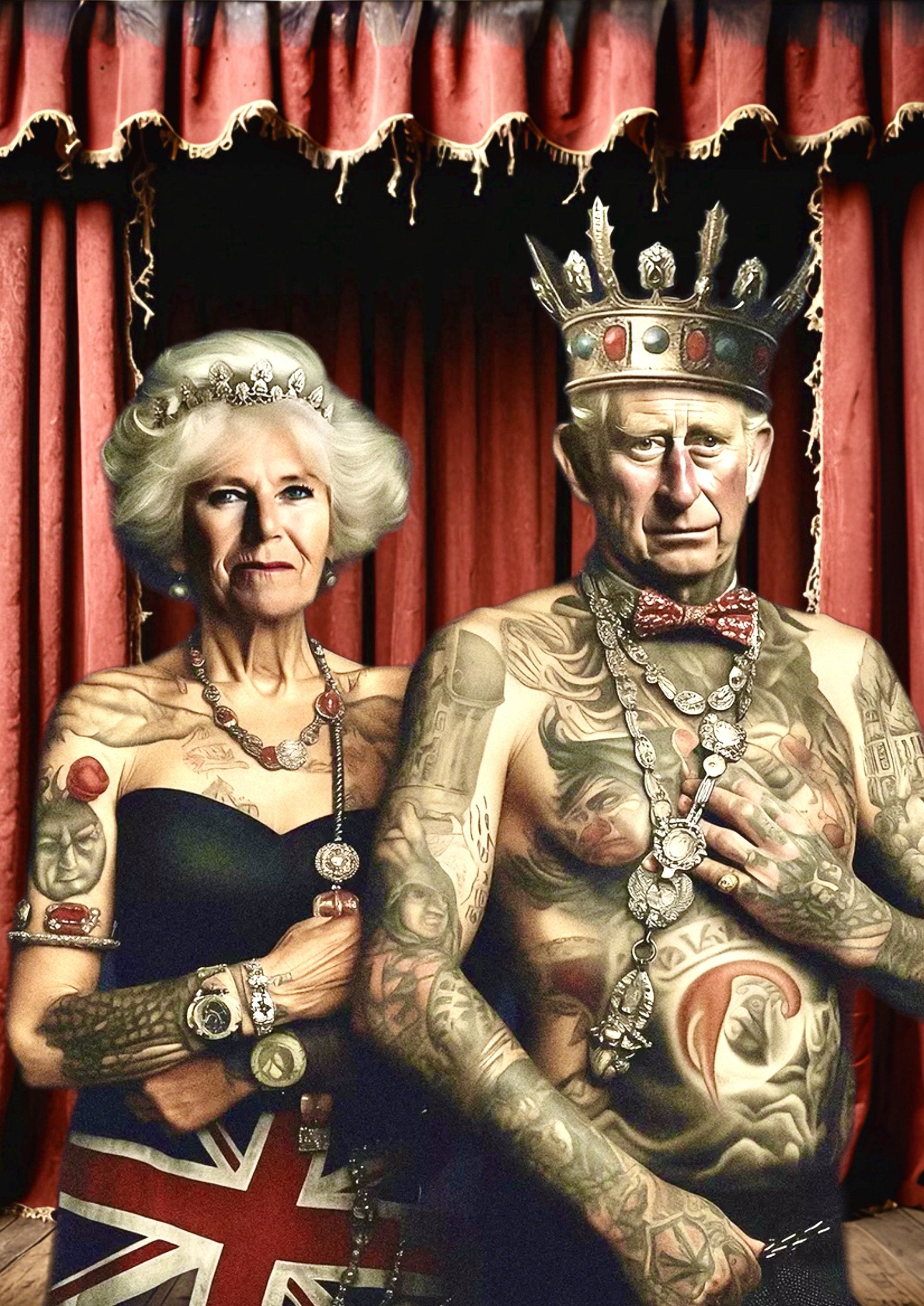 Tattooed King And Queen Pop Art artwork printed on MDF wall poster