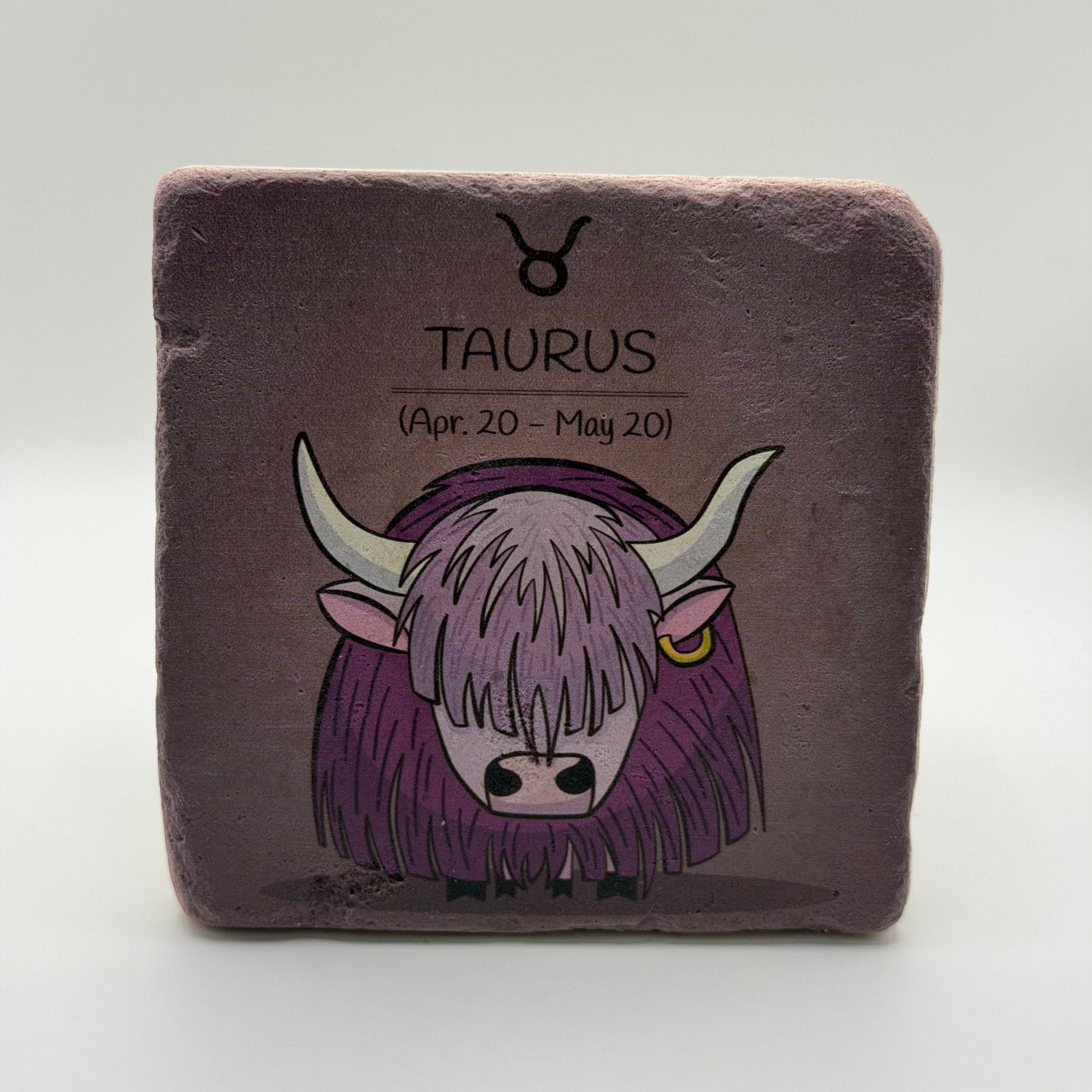 Taurus horoscope symbol printed on square travertine stone coaster