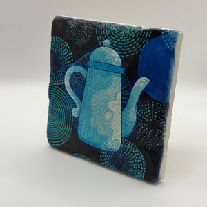 Vintage Tea Pot Blue Stone Coaster