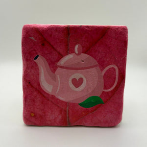 Vintage tea pot artwork printed on square travertine stone coaster