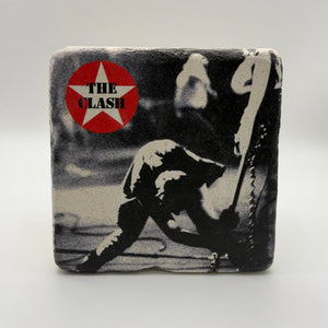 The Clash artwork printed on square travertine stone coaster