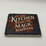 The Kitchen Where The Magic Happens Natural Travertine Stone Coaster artwork