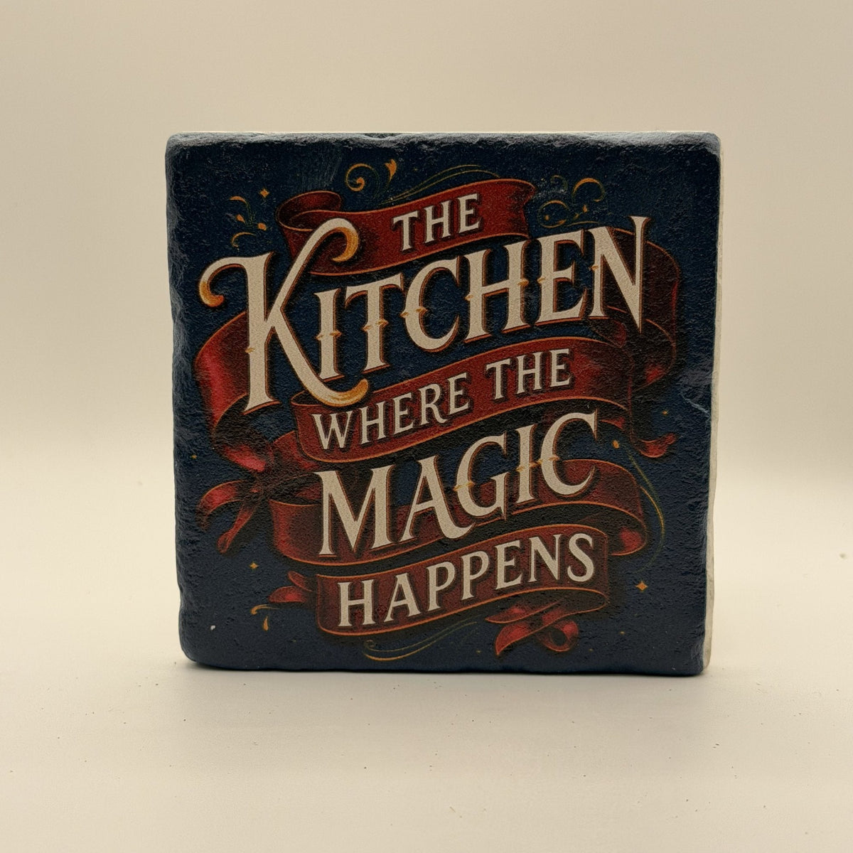 The Kitchen Where The Magic Happens Natural Travertine Stone Coaster artwork
