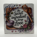 The Secret ingredient is always Love Natural Travertine Stone Hotpad 1