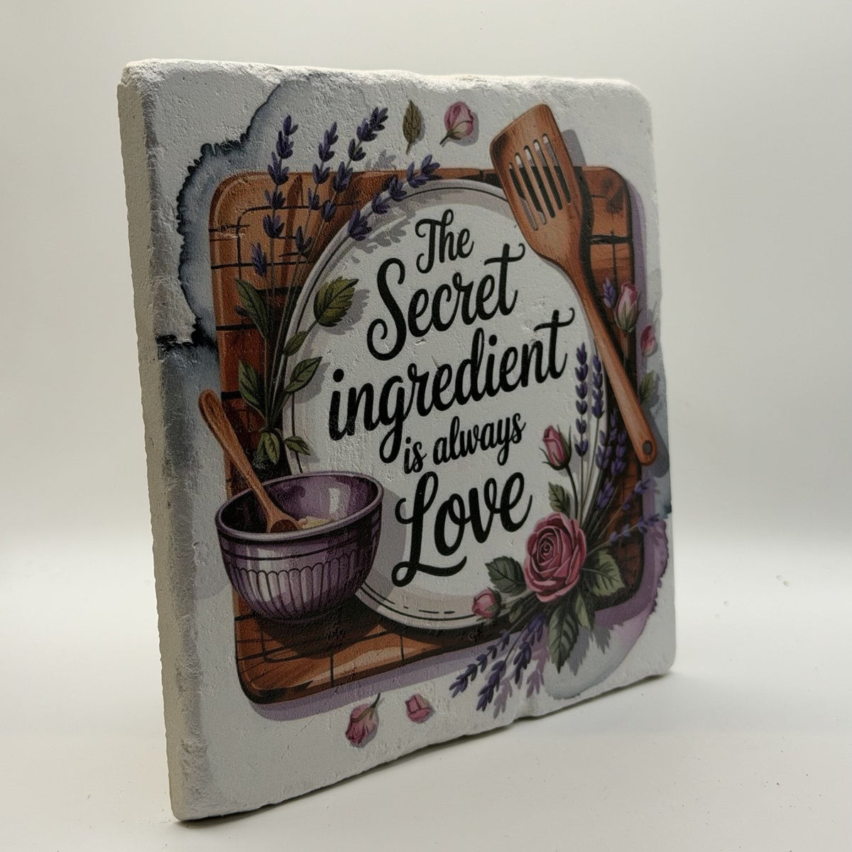 The Secret ingredient is always Love Natural Travertine Stone Hotpad 2