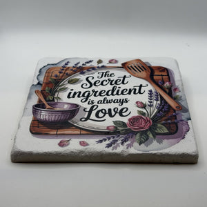 The Secret ingredient is always Love Natural Travertine Stone Hotpad 3