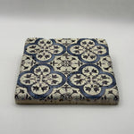 Tibetan pattern artwork printed on square natural travertine stone coaster