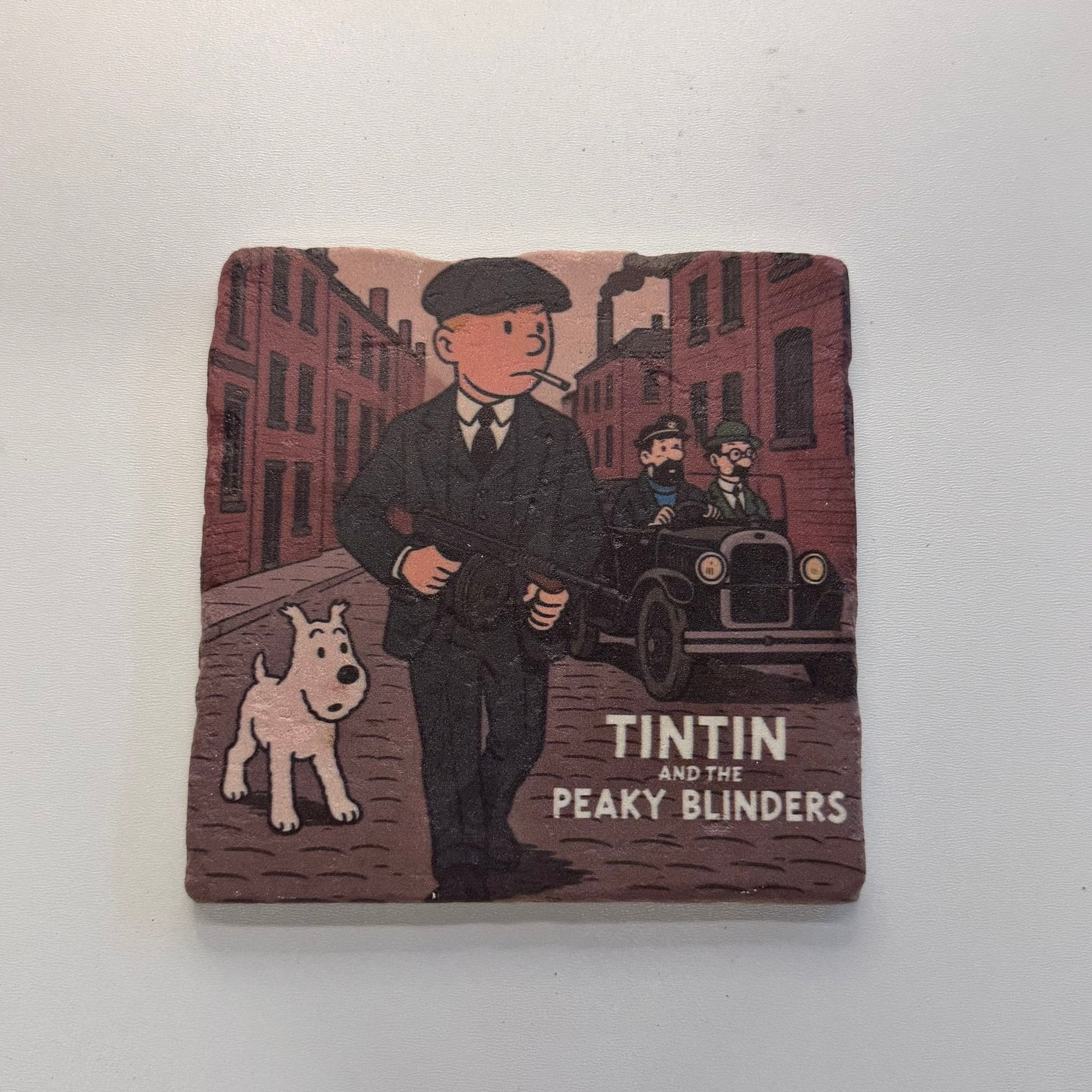 Tin Peaky Blinders Natural Travertine Stone Hotpad artwork