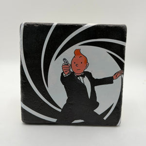 Tin Tin artwork printed on square travertine stone coaster