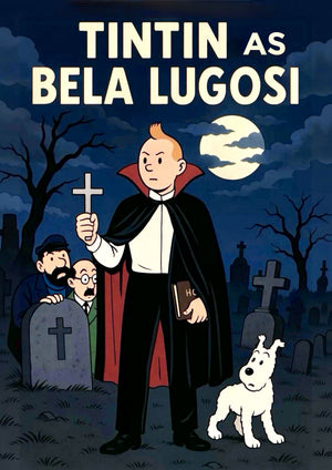 Tintin as Bela Lugosi artwork printed on MDF wall poster