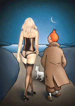 Tintin Blonde Pinup artwork printed on MDF wall poster