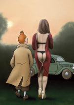 Tintin Blanche cartoon artwork printed on MDF wall poster