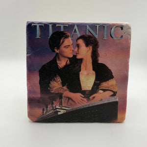 Titanic movie artwork printed on square travertine stone coaster