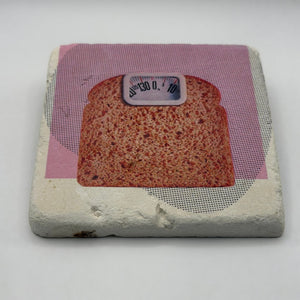 Vintage toast bread artwork printed on square travertine stone coaster