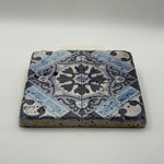 Tribal design printed on square natural travertine stone coaster