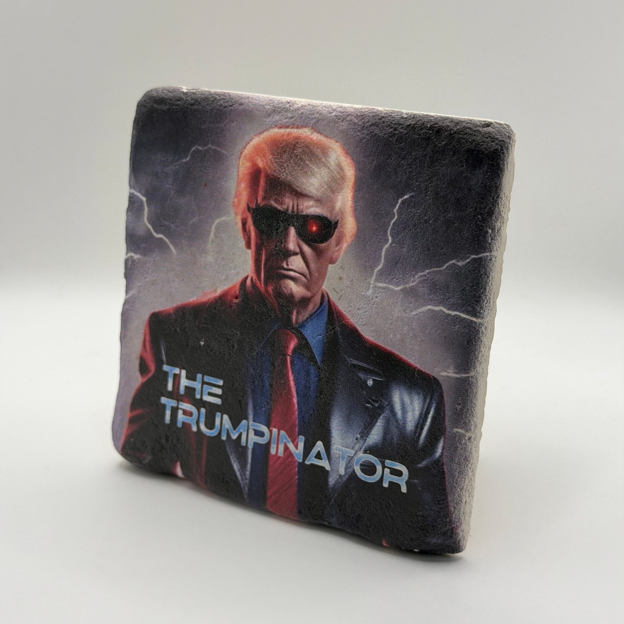 Donald Trump artwork printed on square travertine stone coaster