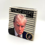 Public Enemy artwork printed on square travertine stone coaster