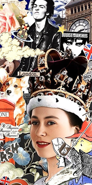 Uk London Punk Rock collage design displayed as a decorative MDF wall sign