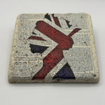 Union Jack Queen regal artwork printed on square travertine stone coaster