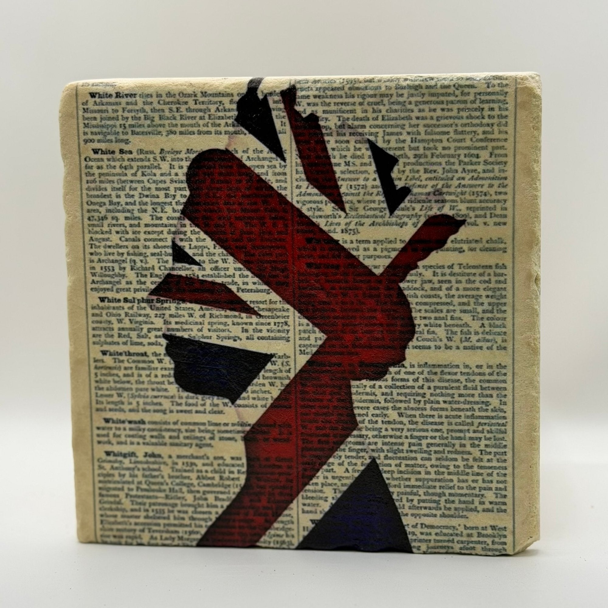 Union Jack Queen Natural Travertine Stone Hotpad artwork