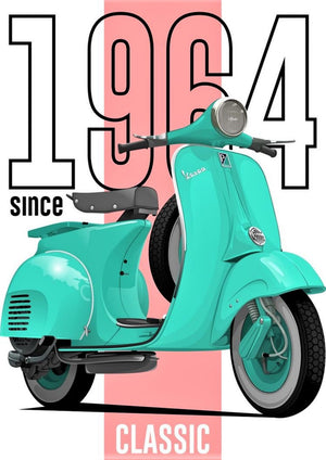 Vespa 1964 classic motorcycle artwork printed on MDF wall poster
