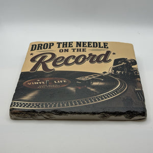 Vinyl Life Drop The Needle On The Record Natural Travertine Stone Hotpad 2