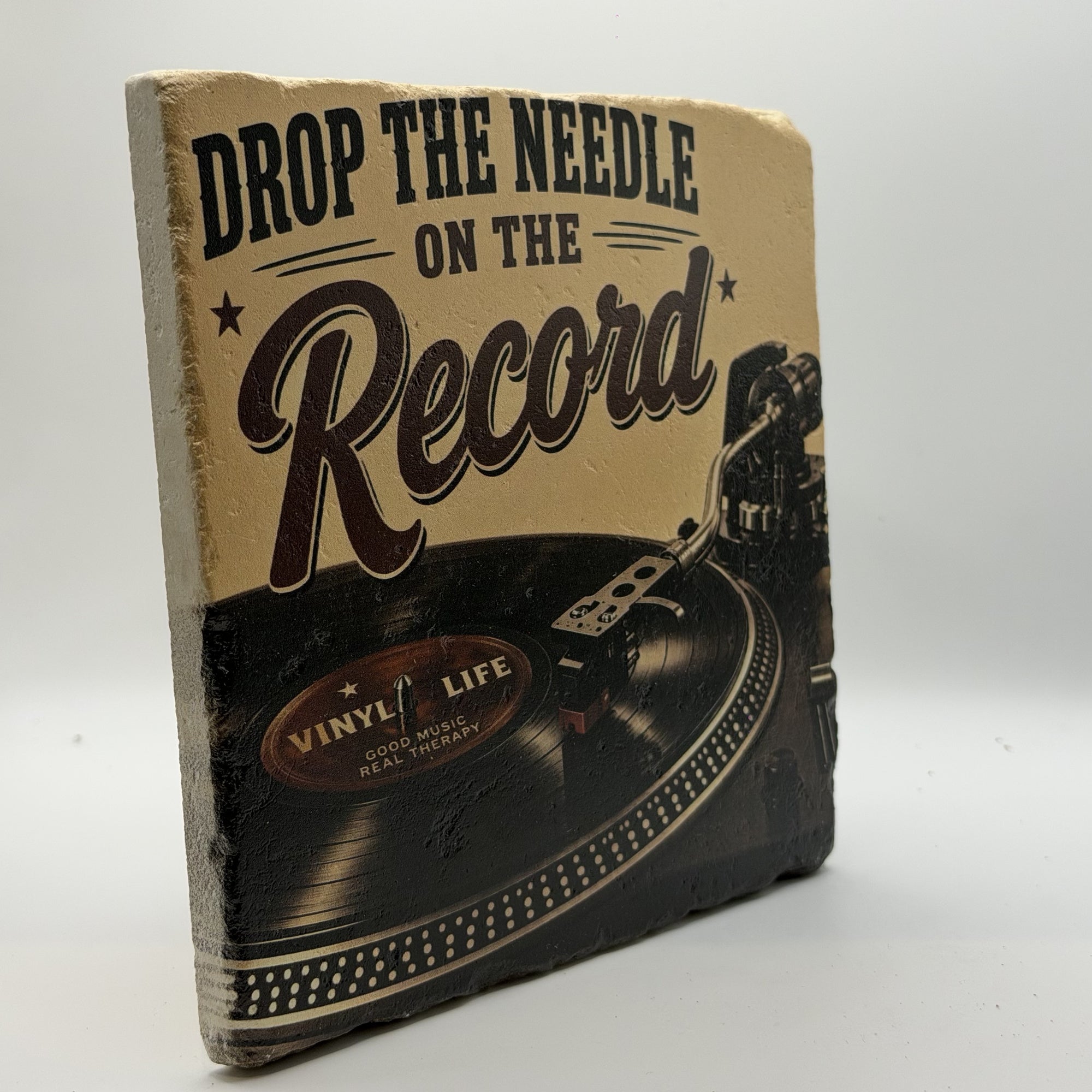 Vinyl Life Drop The Needle On The Record Natural Travertine Stone Hotpad 3