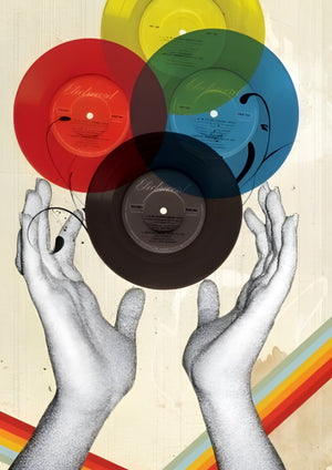 Vinyl record hands slogan artwork printed on MDF wall poster