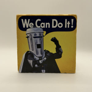 We Can Do It! Natural Travertine Stone Coaster artwork