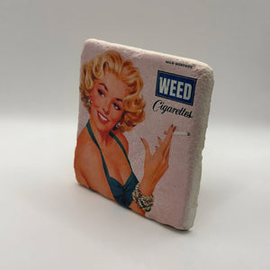 Weed Cigarette Retro Woman Stone Coaster