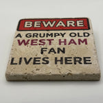 West Ham United logo or artwork printed on square travertine stone coaster