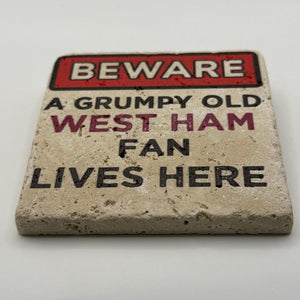 West Ham United logo or artwork printed on square travertine stone coaster