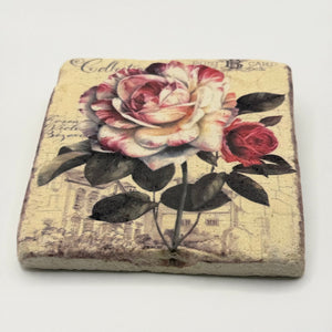 Vintage White Rose Stone Coaster