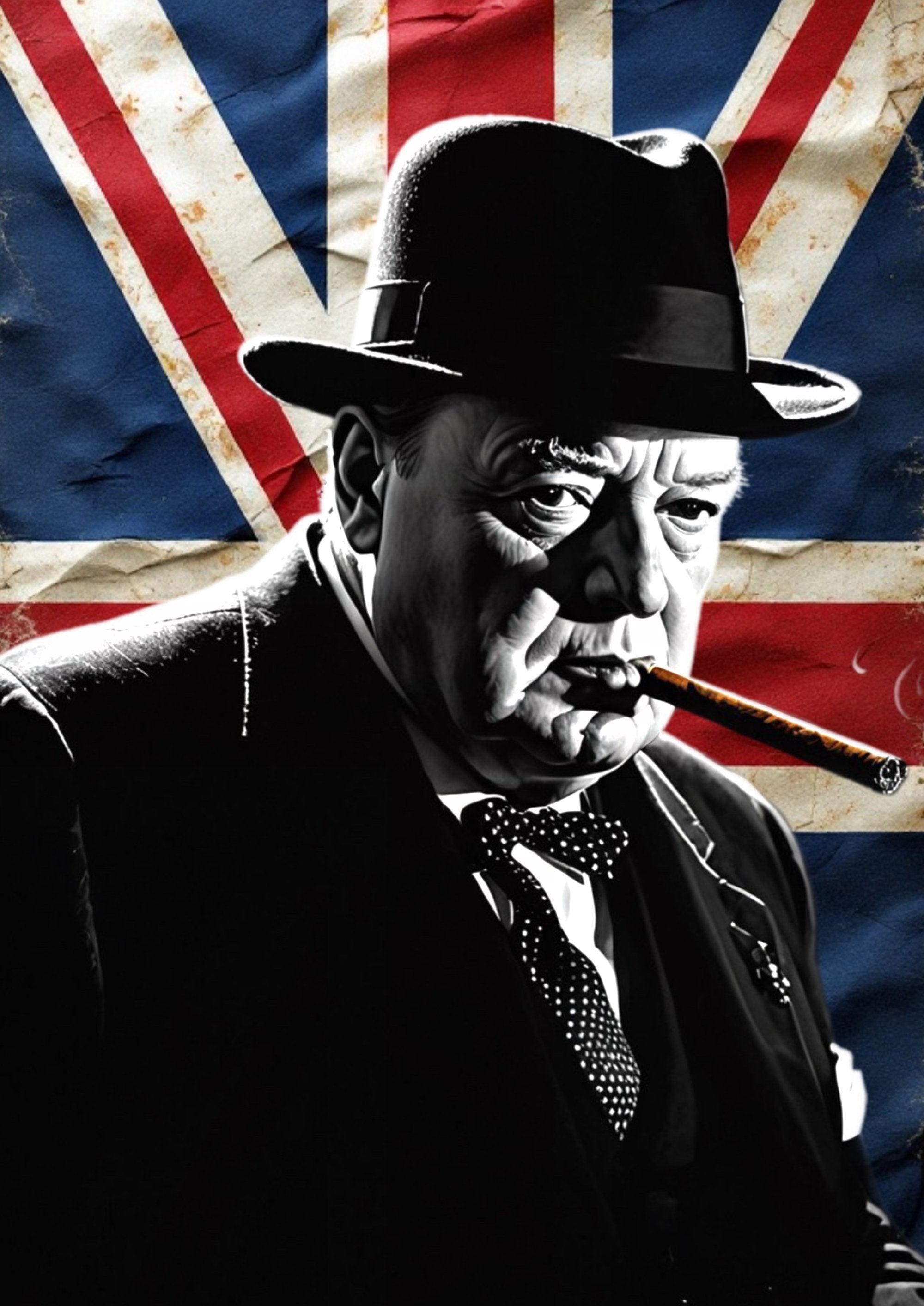 Winston Churchill Union Jack artwork printed on MDF wall poster