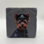 Yorkshire Terrier breed portrait printed on square travertine stone coaster