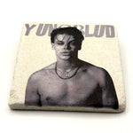 Youngblud artwork printed on square travertine stone coaster