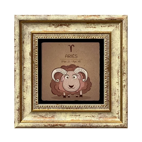 ARIES HOROSCOPE COASTER 02 GOLD FRAME