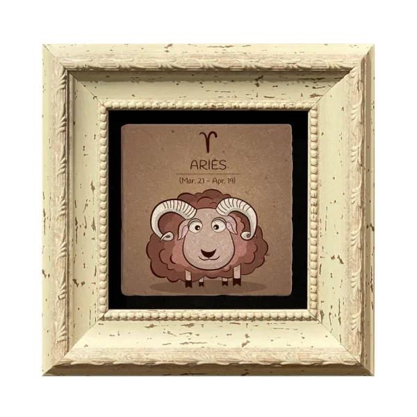 ARIES HOROSCOPE COASTER 02 WHITE FRAME