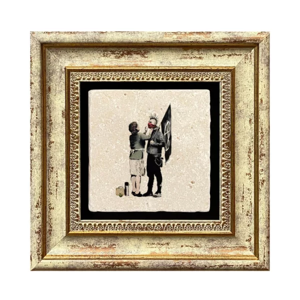 BANKSY COASTER B02 GOLD FRAME