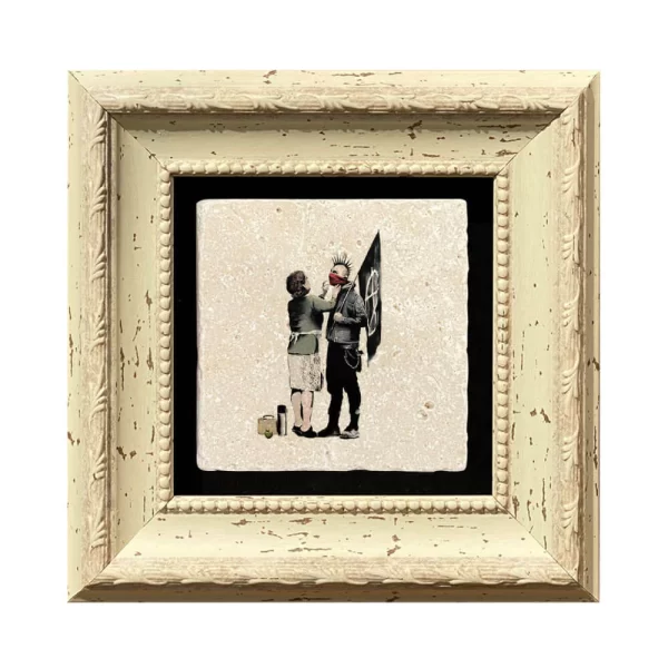 BANKSY COASTER B02 WHITE FRAME