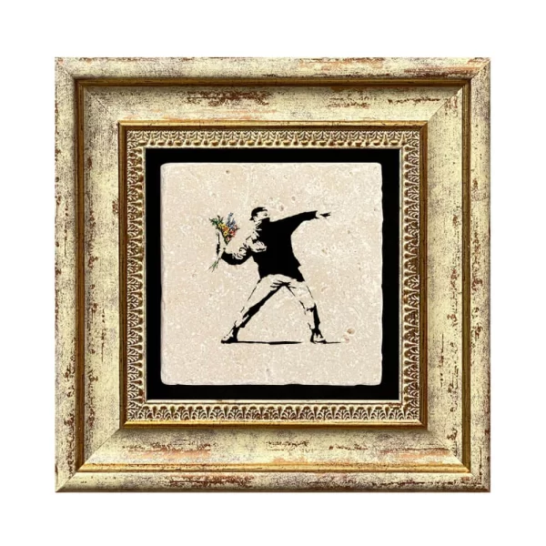 BANKSY COASTER B03 GOLD FRAME