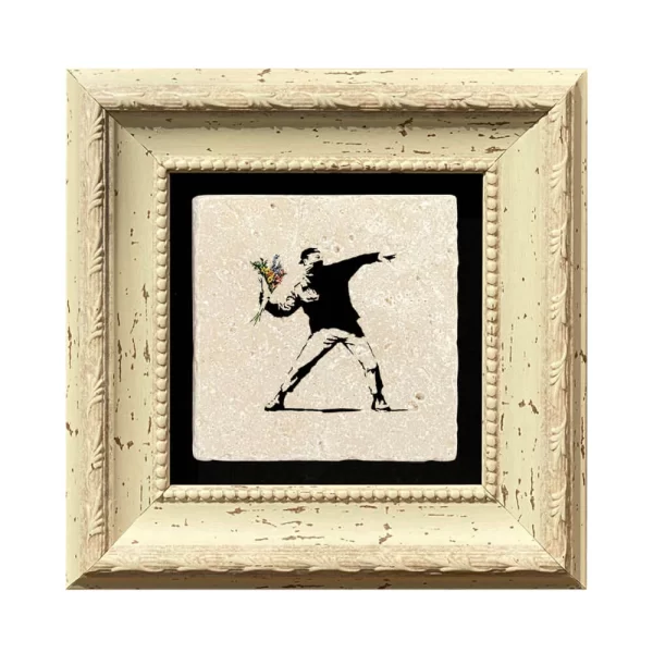 BANKSY COASTER B03 WHITE FRAME