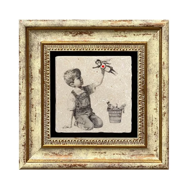 BANKSY COASTER B04 GOLD FRAME