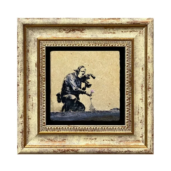 BANKSY COASTER B08 GOLD FRAME